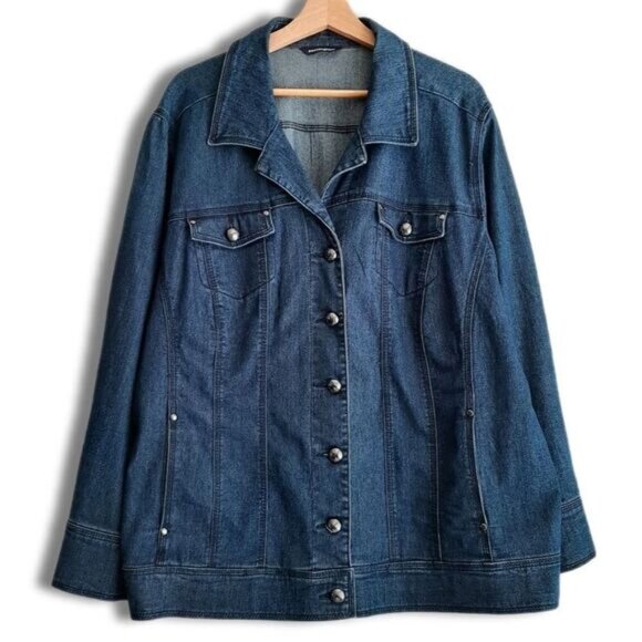 PENNINGTONS Jean Jacket Medium Blue Button Down Sz 2X - Picture 1 of 11